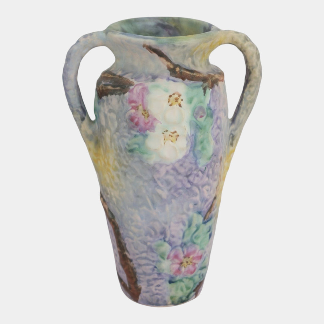Weller Silvertone 1920s Vintage Art Pottery Floral Pastel Handled Ceramic Vase - Just Art Pottery