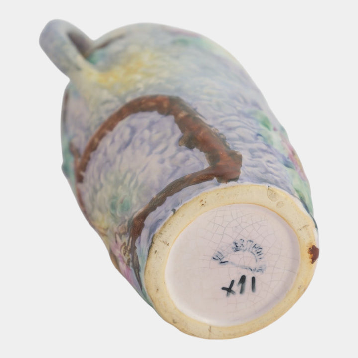 Weller Silvertone 1920s Vintage Art Pottery Floral Pastel Handled Ceramic Vase - Just Art Pottery