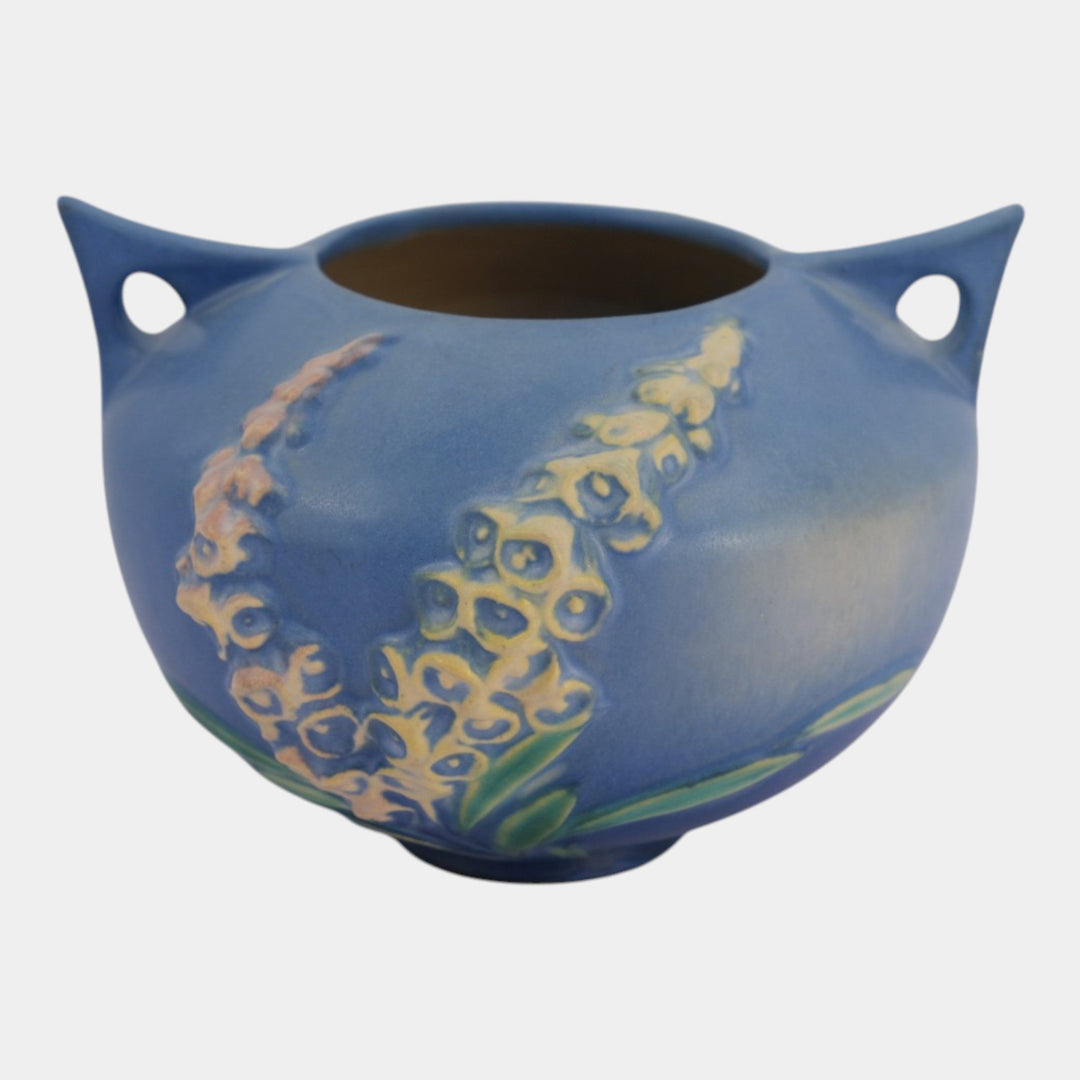 Roseville Foxglove Blue 1942 Mid Century Modern Art Pottery Ceramic Bowl 418-4 - Just Art Pottery