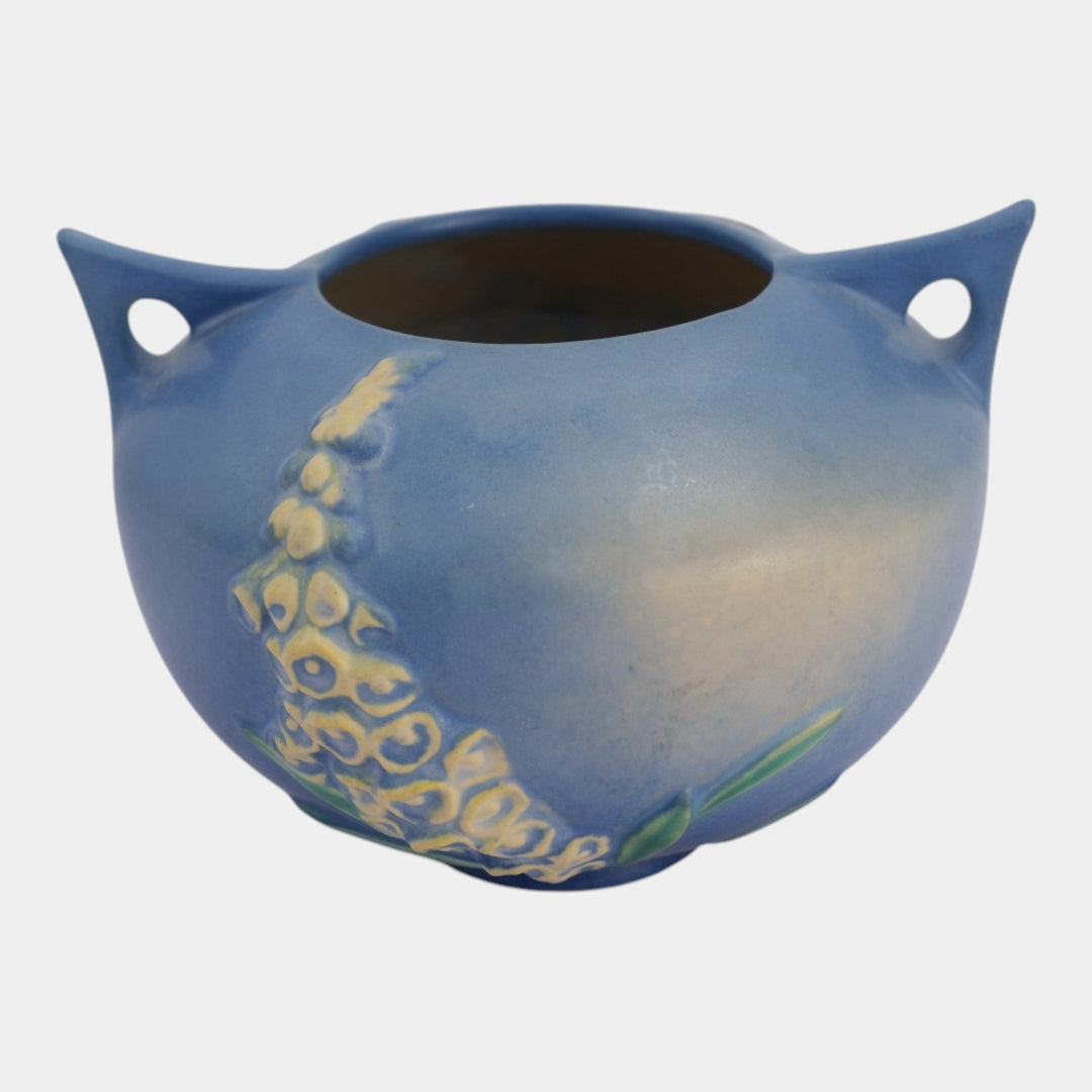 Roseville Foxglove Blue 1942 Mid Century Modern Art Pottery Ceramic Bowl 418-4 - Just Art Pottery