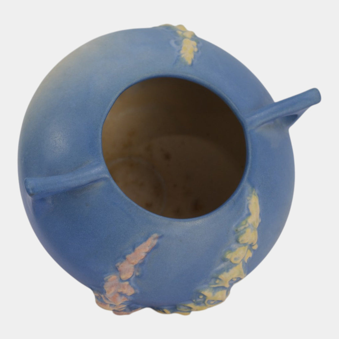 Roseville Foxglove Blue 1942 Mid Century Modern Art Pottery Ceramic Bowl 418-4 - Just Art Pottery