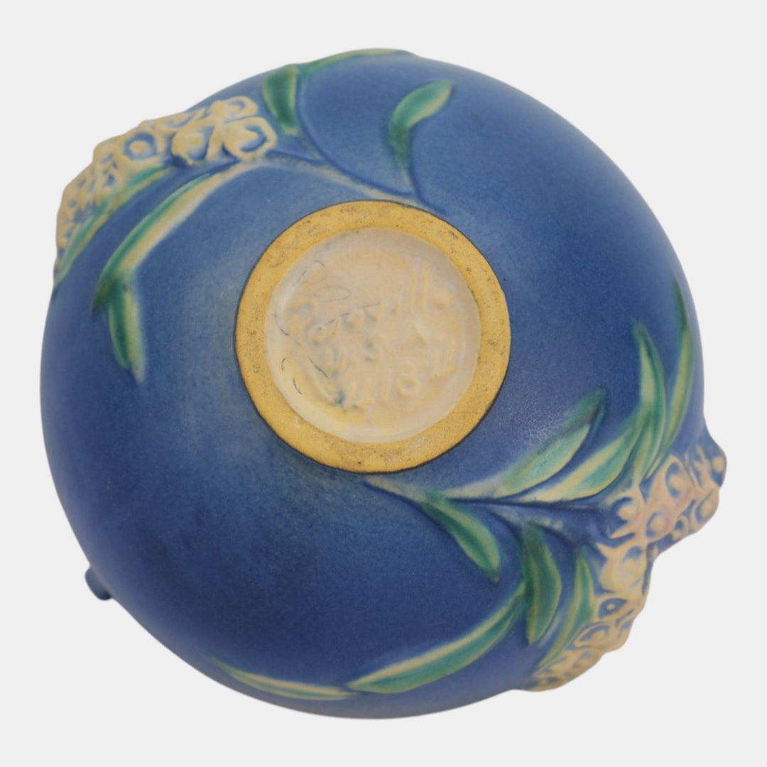 Roseville Foxglove Blue 1942 Mid Century Modern Art Pottery Ceramic Bowl 418-4 - Just Art Pottery