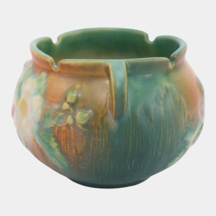 Roseville White Rose Brown 1940 Vintage Art Pottery Jardiniere Planter 653-3