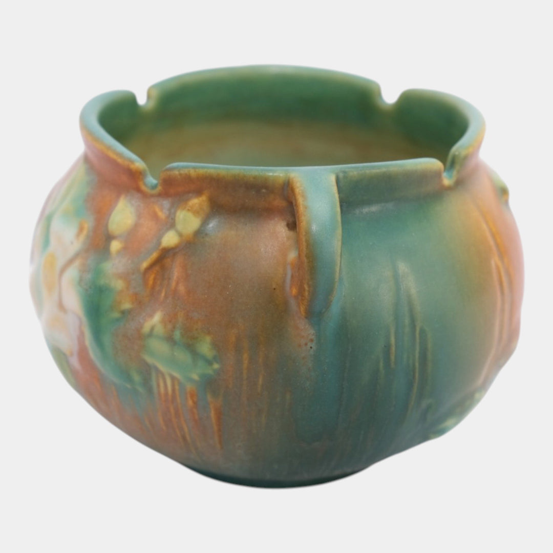 Roseville White Rose Brown 1940 Vintage Art Pottery Jardiniere Planter 653-3
