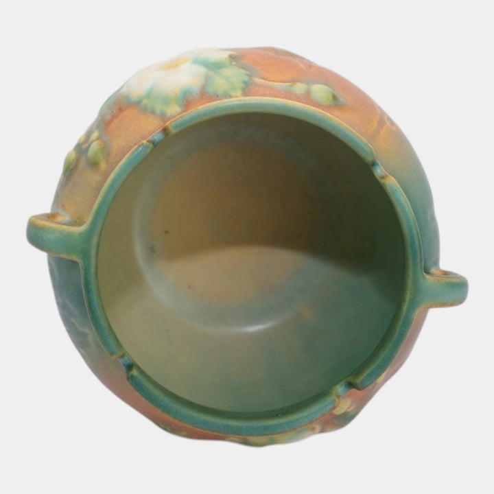 Roseville White Rose Brown 1940 Vintage Art Pottery Jardiniere Planter 653-3