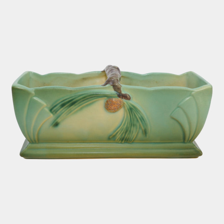 Roseville Pine Cone Green 1940 Vintage Art Pottery Window Box Planter 468-8