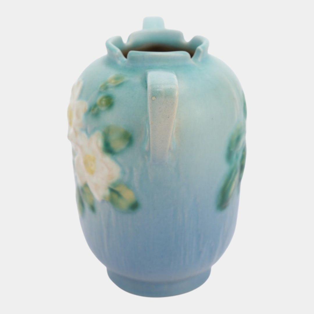 Roseville White Rose Blue 1940 Vintage Art Pottery Ceramic Vase 979-6