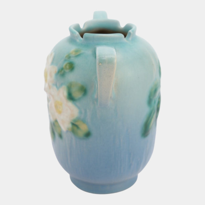 Roseville White Rose Blue 1940 Vintage Art Pottery Ceramic Vase 979-6