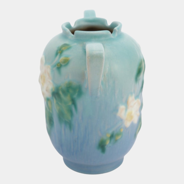 Roseville White Rose Blue 1940 Vintage Art Pottery Ceramic Vase 979-6