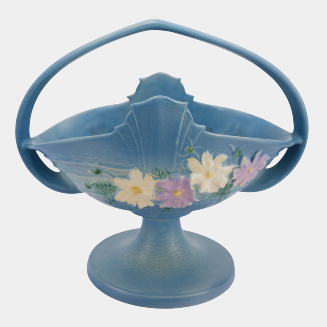 Roseville Cosmos Blue 1939 Vintage Art Deco Pottery Ceramic Basket 358-12