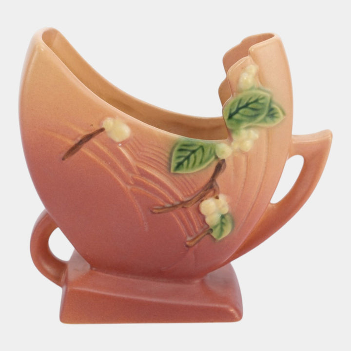 Roseville Snowberry Pink 1947 Mid Century Modern Pottery Ceramic Fan Vase 1FH-6