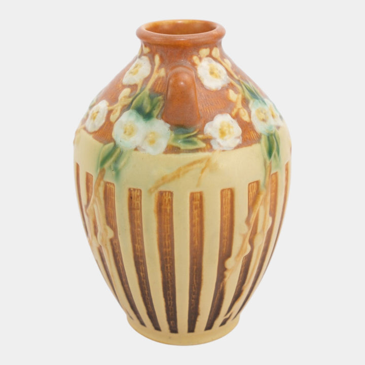 Roseville Cherry Blossom Brown 1933 Vintage Art Pottery Ceramic Vase 622-7