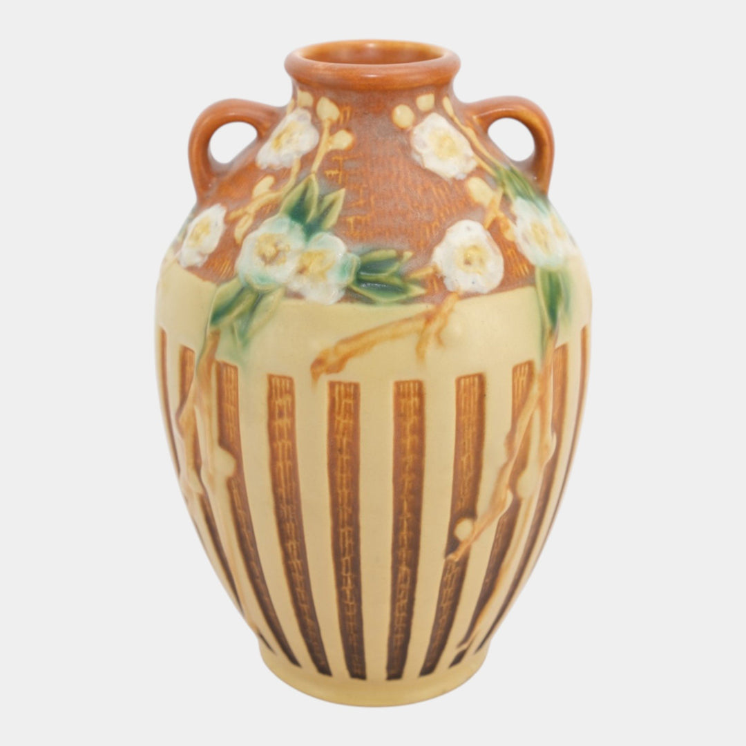 Roseville Cherry Blossom Brown 1933 Vintage Art Pottery Ceramic Vase 622-7