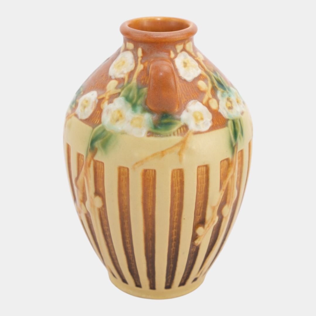 Roseville Cherry Blossom Brown 1933 Vintage Art Pottery Ceramic Vase 622-7