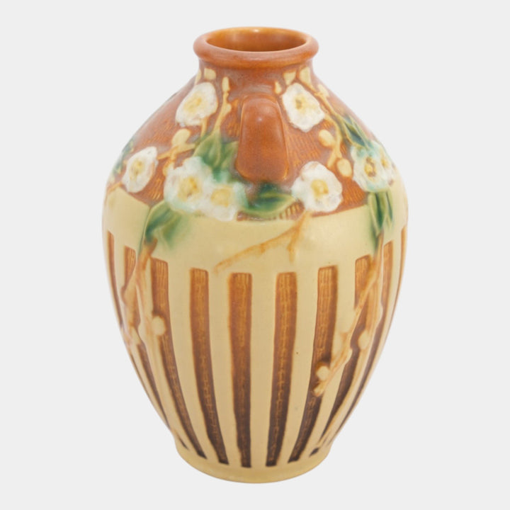 Roseville Cherry Blossom Brown 1933 Vintage Art Pottery Ceramic Vase 622-7