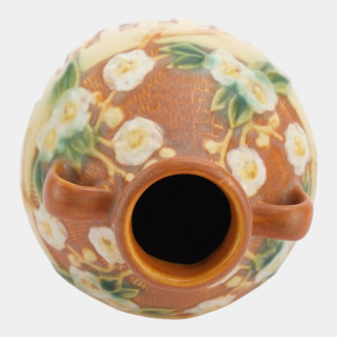 Roseville Cherry Blossom Brown 1933 Vintage Art Pottery Ceramic Vase 622-7