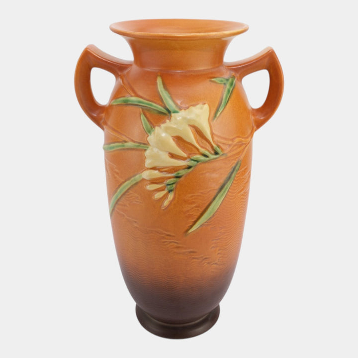 Roseville Freesia Brown 1945 Vintage Art Pottery Ceramic Vase 128-15