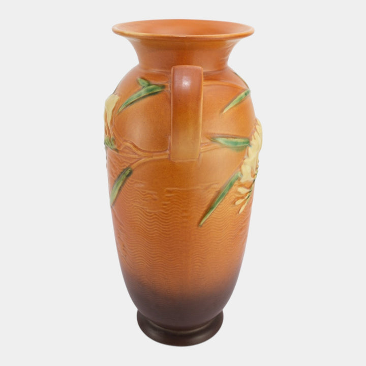 Roseville Freesia Brown 1945 Vintage Art Pottery Ceramic Vase 128-15