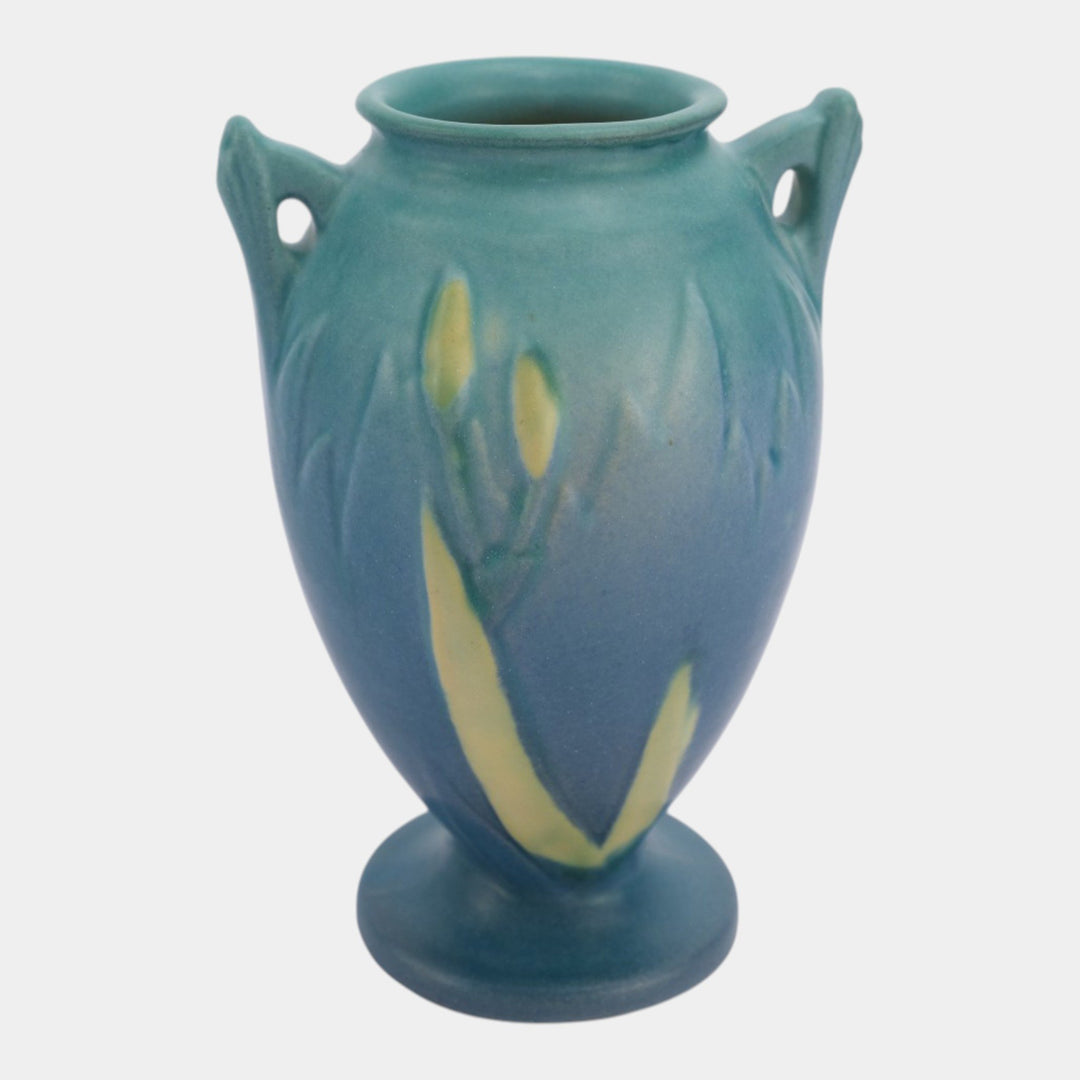 Roseville Iris Blue 1938 Vintage Art Deco Pottery Ceramic Vase 915-5