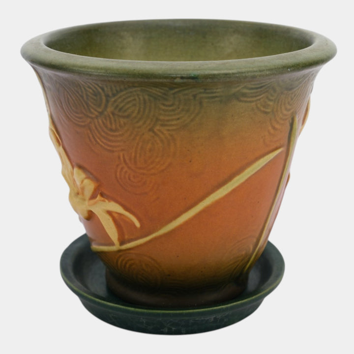 Roseville Zephyr Lily Brown 1946 Vintage Art Pottery Flower Pot Saucer 672-5