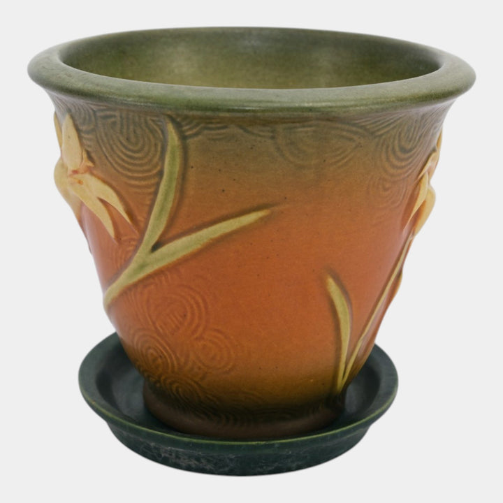 Roseville Zephyr Lily Brown 1946 Vintage Art Pottery Flower Pot Saucer 672-5