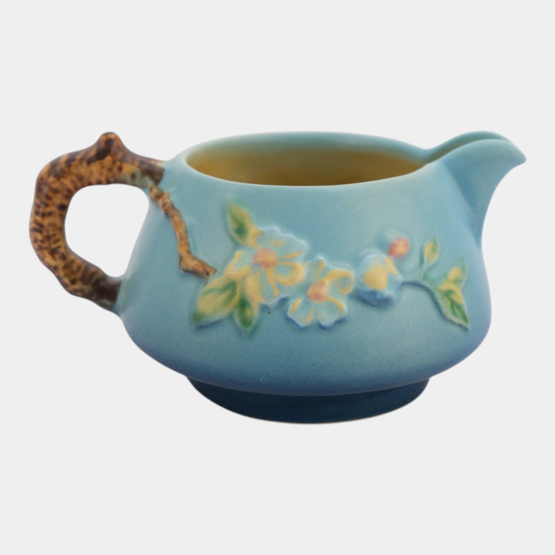Roseville Apple Blossom Blue 1949 Vintage Art Pottery Creamer Pitcher 371C