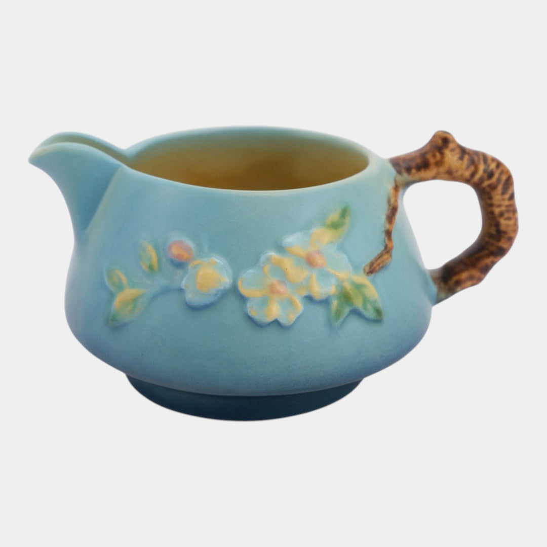 Roseville Apple Blossom Blue 1949 Vintage Art Pottery Creamer Pitcher 371C