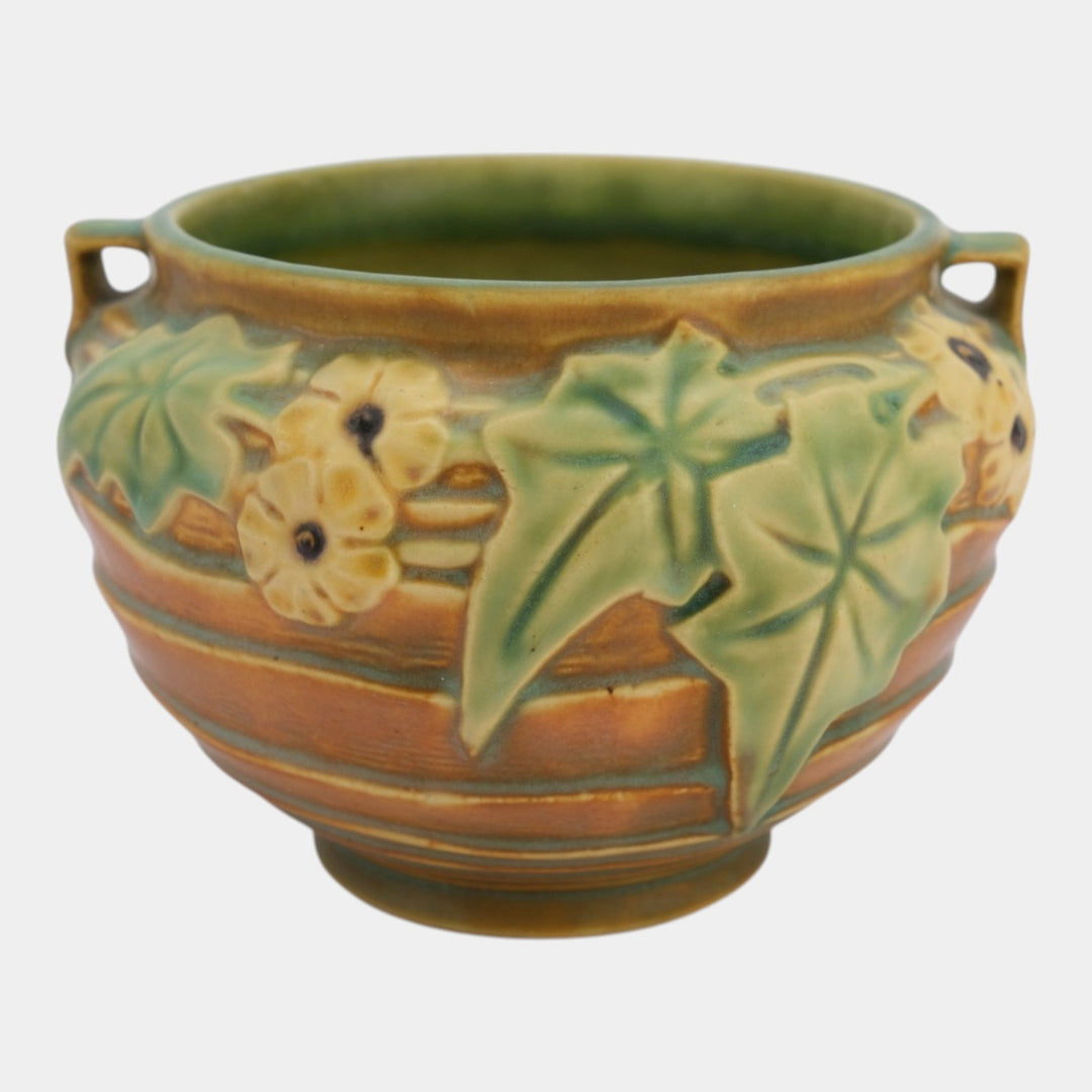 Roseville Luffa Brown 1934 Vintage Art Pottery Ceramic Jardiniere Planter 631-4