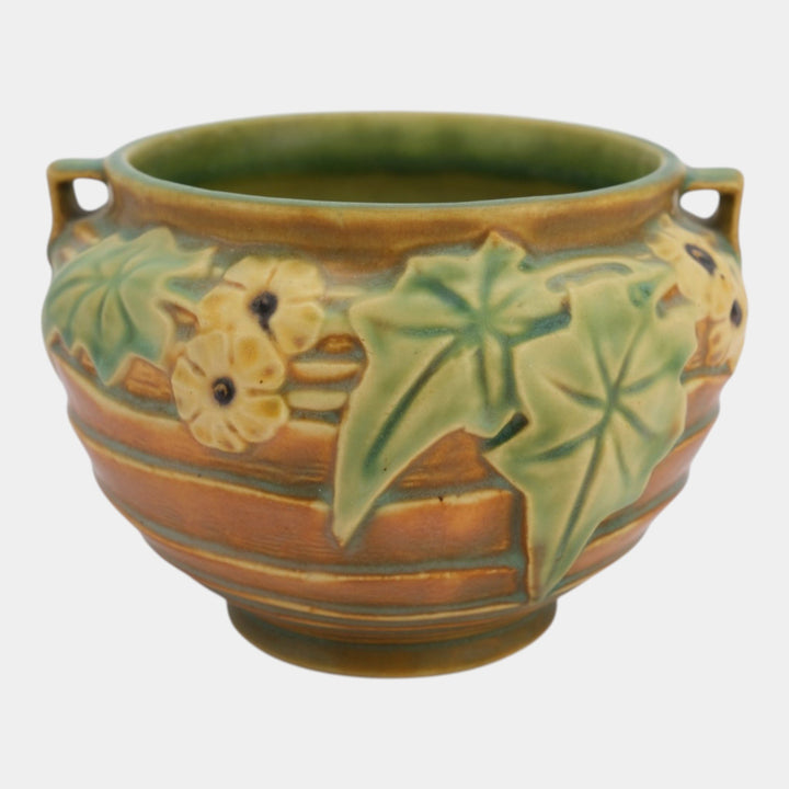 Roseville Luffa Brown 1934 Vintage Art Pottery Ceramic Jardiniere Planter 631-4