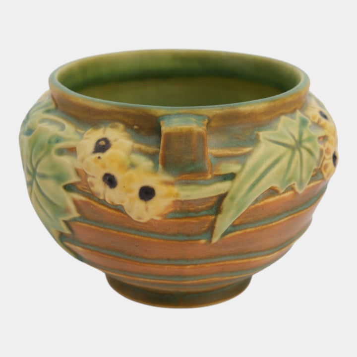 Roseville Luffa Brown 1934 Vintage Art Pottery Ceramic Jardiniere Planter 631-4
