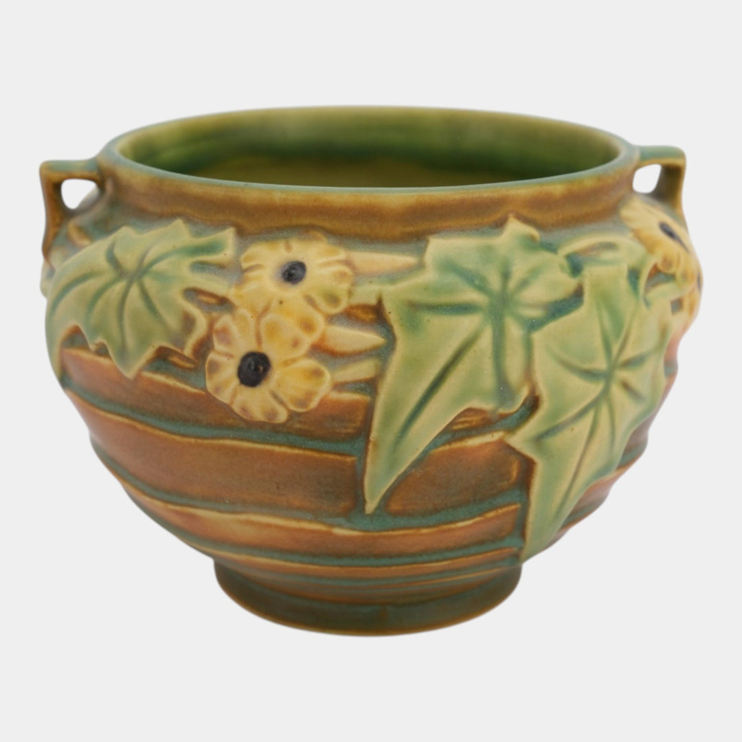 Roseville Luffa Brown 1934 Vintage Art Pottery Ceramic Jardiniere Planter 631-4