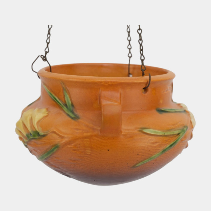 Roseville Freesia Brown 1945 Mid Century Modern Hanging Basket Planter 471-5