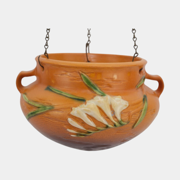Roseville Freesia Brown 1945 Mid Century Modern Hanging Basket Planter 471-5