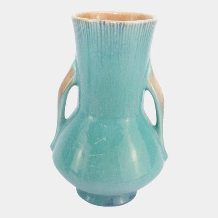 Roseville Orian Turquoise 1935 Vintage Art Pottery Ceramic Handled Vase 736-8