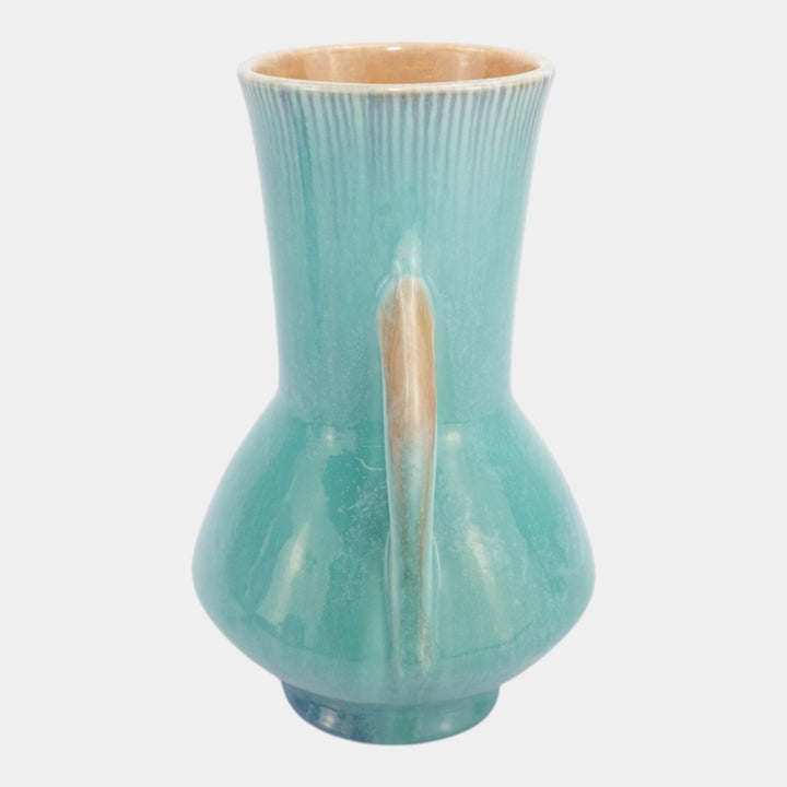 Roseville Orian Turquoise 1935 Vintage Art Pottery Ceramic Handled Vase 736-8