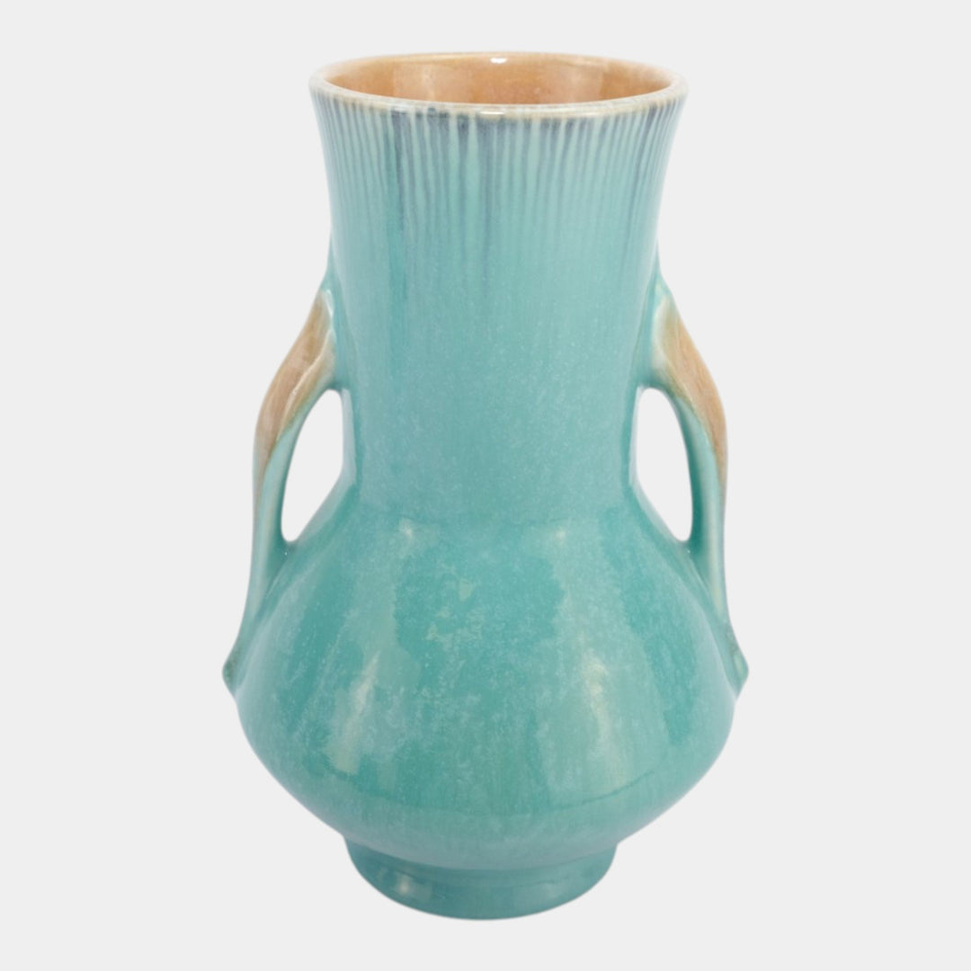 Roseville Orian Turquoise 1935 Vintage Art Pottery Ceramic Handled Vase 736-8