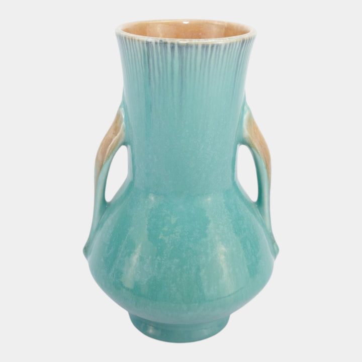 Roseville Orian Turquoise 1935 Vintage Art Pottery Ceramic Handled Vase 736-8