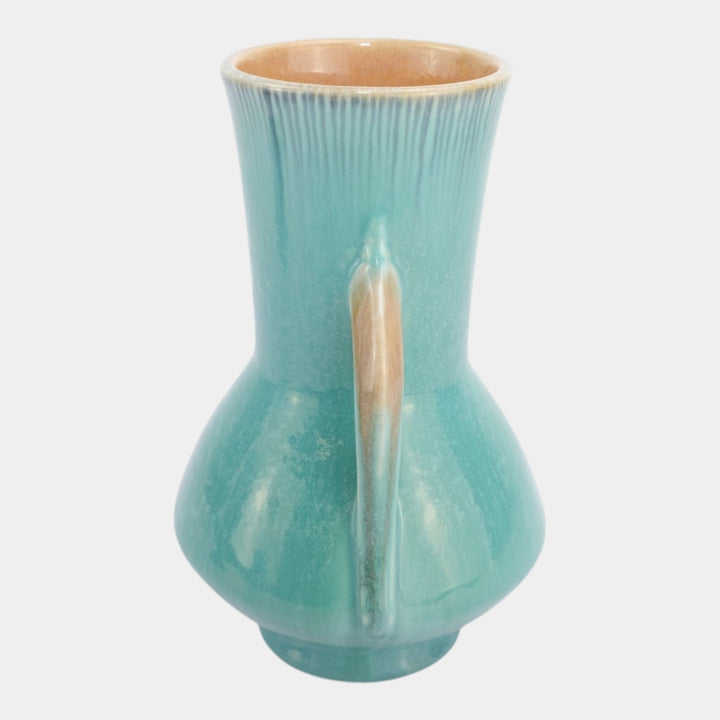 Roseville Orian Turquoise 1935 Vintage Art Pottery Ceramic Handled Vase 736-8