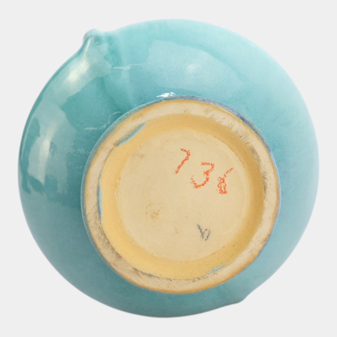 Roseville Orian Turquoise 1935 Vintage Art Pottery Ceramic Handled Vase 736-8