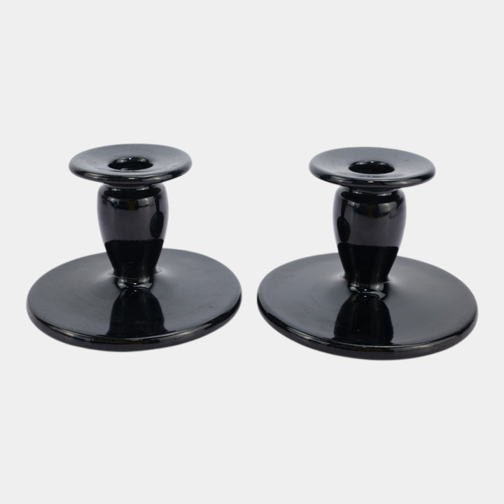 Roseville Rosecraft Black Vintage Art Deco Pottery Ceramic Candle Holders 1029-3
