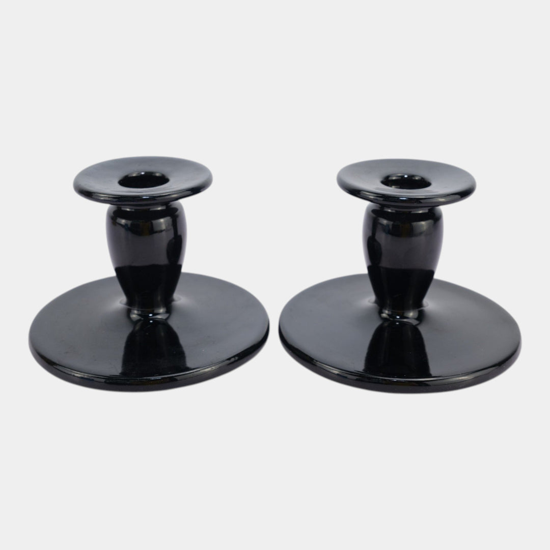 Roseville Rosecraft Black Vintage Art Deco Pottery Ceramic Candle Holders 1029-3