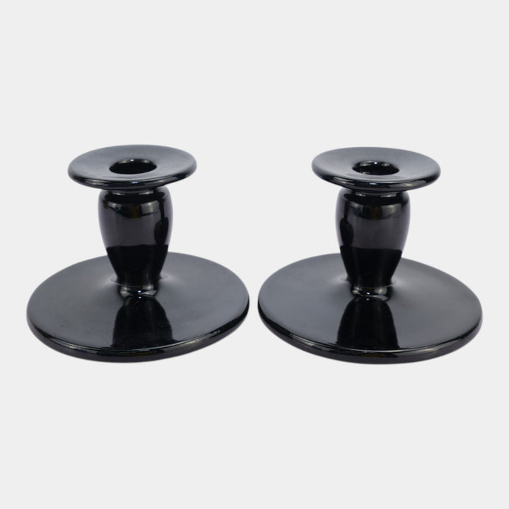 Roseville Rosecraft Black Vintage Art Deco Pottery Ceramic Candle Holders 1029-3