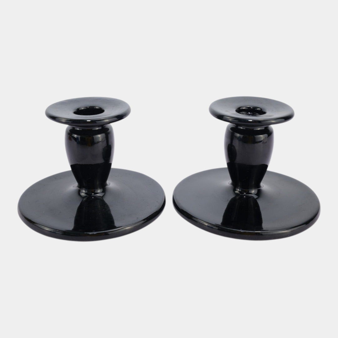 Roseville Rosecraft Black Vintage Art Deco Pottery Ceramic Candle Holders 1029-3