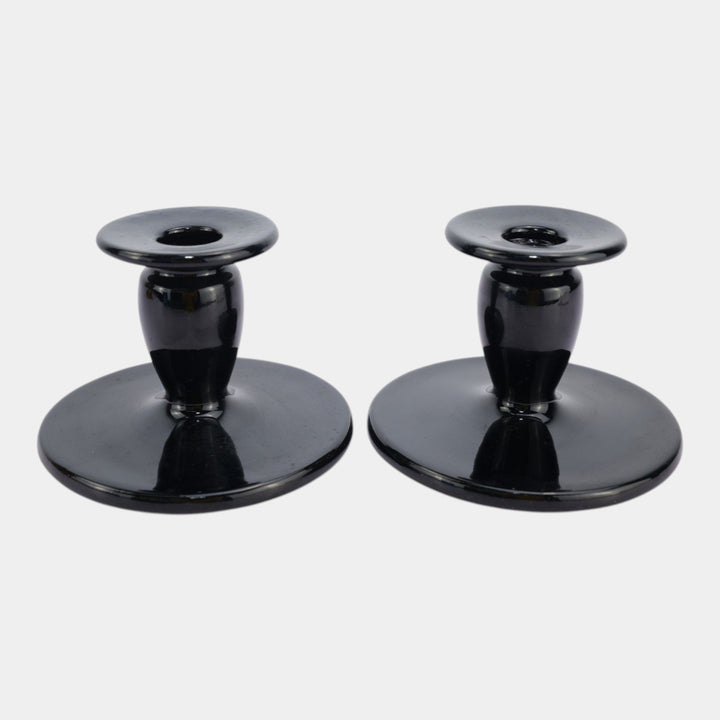 Roseville Rosecraft Black Vintage Art Deco Pottery Ceramic Candle Holders 1029-3