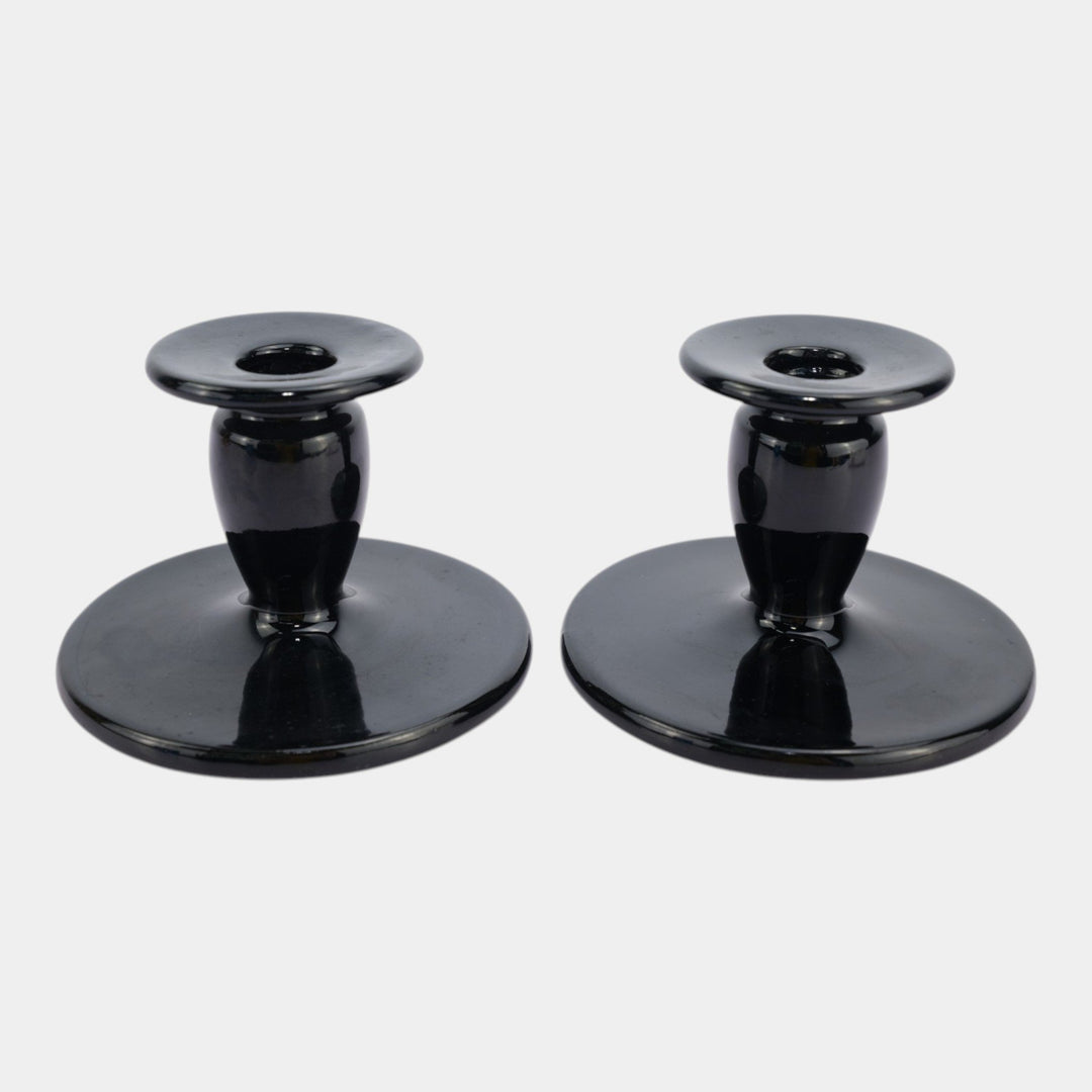 Roseville Rosecraft Black Vintage Art Deco Pottery Ceramic Candle Holders 1029-3