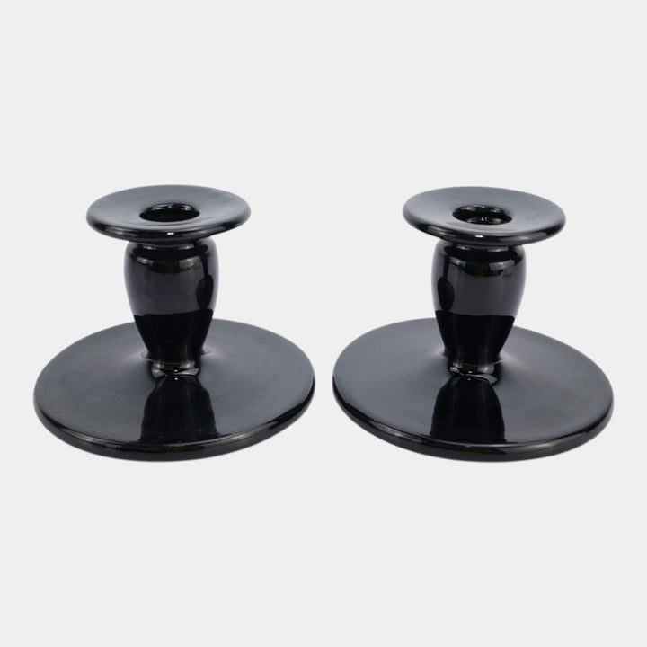 Roseville Rosecraft Black Vintage Art Deco Pottery Ceramic Candle Holders 1029-3