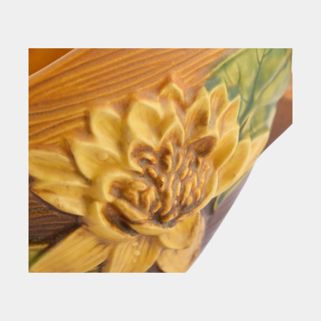 Roseville Water Lily Brown 1943 Vintage Art Deco Pottery Ceramic Basket 382-12