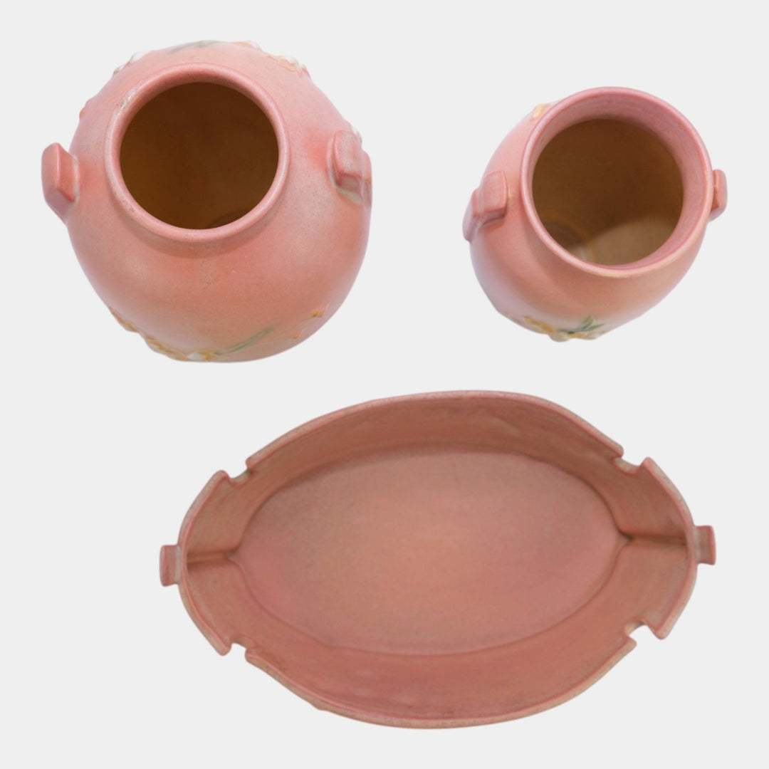 Roseville Ixia Pink 1937 Vintage Art Deco Pottery Bowl Vases 330-9 855-7 853-6