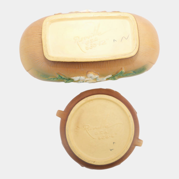 Roseville Gardenia Tan 1950 Mid Century Modern Pottery Bowls 626-6 630-12