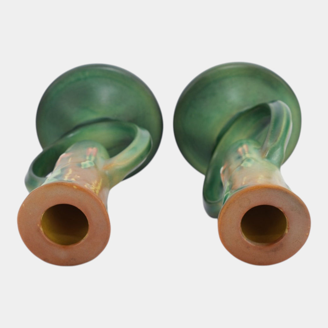 Roseville Fuchsia Green 1938 Vintage Art Pottery Ceramic Candle Holders 1133-5